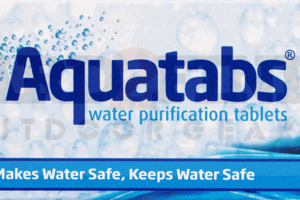 Verpakking van Aquatabs waterzuiveringstabletten 50 stuks voor veilig drinkwater