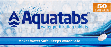 Verpakking van Aquatabs waterzuiveringstabletten 50 stuks voor veilig drinkwater
